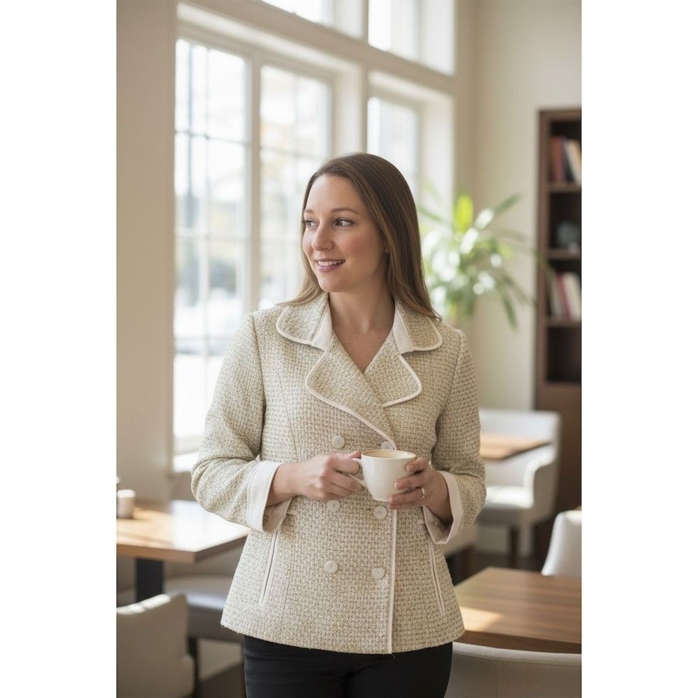 Victoria's Secret‎ Tweed golden Peacoat Double-Breasted L light academia blazer